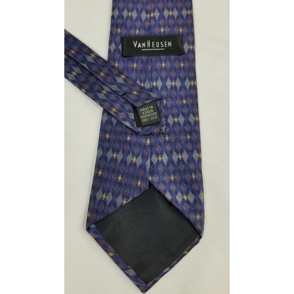 Van Heusen Mens Silk Necktie Blue & Purple Geometric Pattern 58" X 4" - Picture 4 of 8